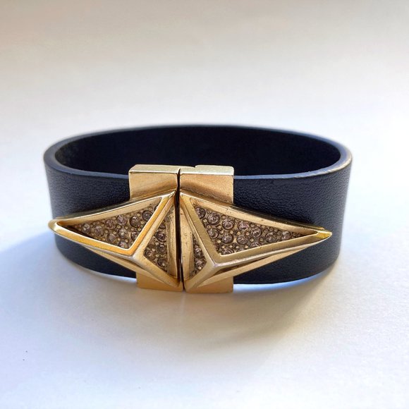 Sam Edelman geometric pavé cuff leather bracelet - Picture 1 of 7